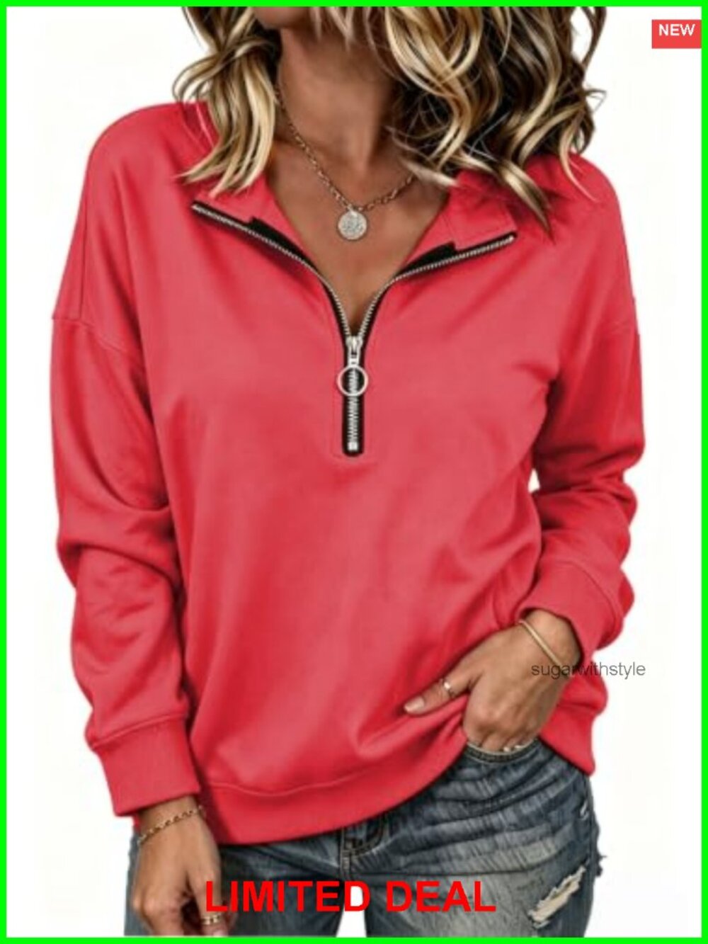 NEYOUQE Women's Quarter Zip Lightweight Sweatshirt Long Sleeve Casual Pullover